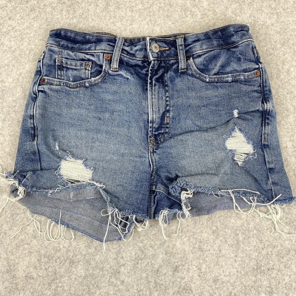 Old Navy O.G. Short Hi-Rise Shorts Womens 4 (28x2) Blue Denim Cutoff Frayed Hem